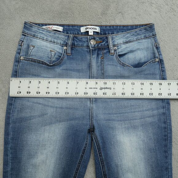 VIGOSS Jeans Women's Size 27 Blue Mid-Rise Ace Straight Denim 30" Inseam Destroy - Picture 8 of 16